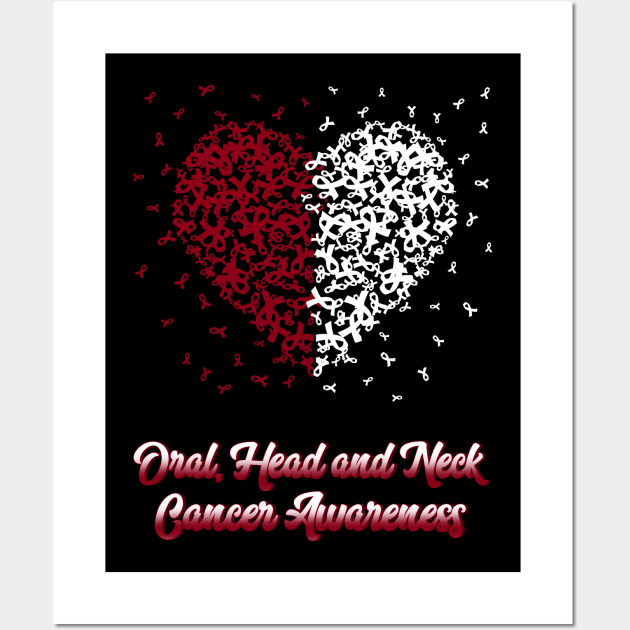 Burgundy White Heart Ribbon Oral Head And Neck Cancer Awareness Wall Art by artbyhintze